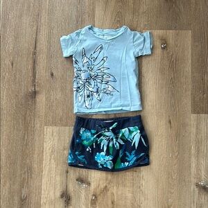 Blue Floral T-Shirt and Skirt Set‎